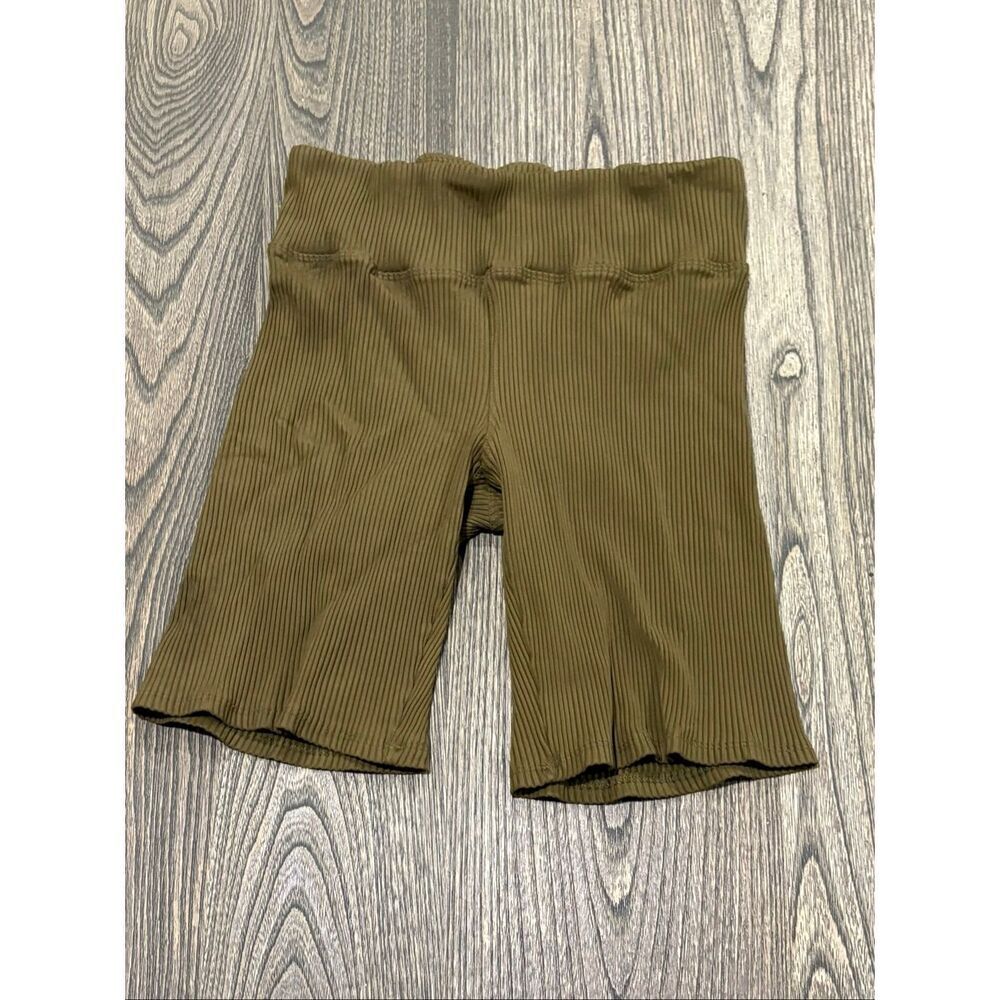 Aeropostale Womens Ribbed High-Rise Bike Shorts Slim Fit Stretch Green Size M